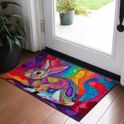 Painting Rabbit Easter Doormat Floor Mats Washable Rugs Kitchen Mat Non-Slip Oil Proof Rug Indoor Outdoor Mat Bedroom Decor Bathroom Mat Entrance Rug