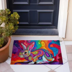 Painting Rabbit Easter Doormat Floor Mats Washable Rugs Kitchen Mat Non-Slip Oil Proof Rug Indoor Outdoor Mat Bedroom Decor Bathroom Mat Entrance Rug