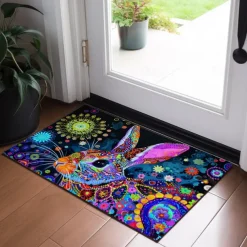 Painting Rabbit Easter Doormat Floor Mats Washable Rugs Kitchen Mat Non-Slip Oil Proof Rug Indoor Outdoor Mat Bedroom Decor Bathroom Mat Entrance Rug