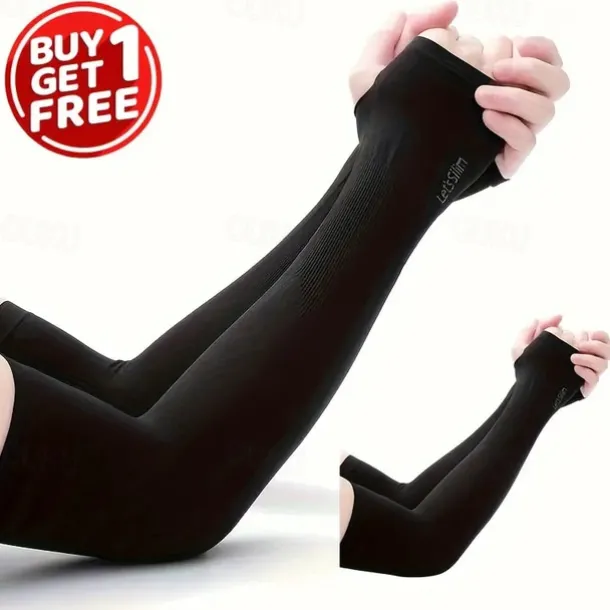 2pairs Long Solid Color Sun Sleeves, Thin High Elastic Cooling Arm Cover, Summer Sport Sleeves For Running Fishing Riding