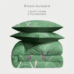 Palm Leaf Duvet Cover Full Size Bedding Set Bed Sets Quilt Cover Soft Lightweight Comforter Cover with 2 Pillowcases for Summer Spring Tropical Plants Hawaii Pink Blue Mint