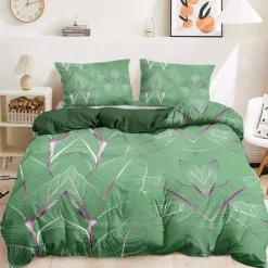Palm Leaf Duvet Cover Full Size Bedding Set Bed Sets Quilt Cover Soft Lightweight Comforter Cover with 2 Pillowcases for Summer Spring Tropical Plants Hawaii Pink Blue Mint