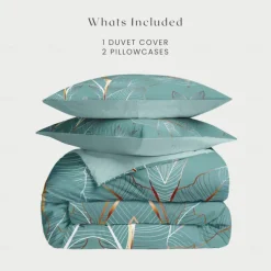 Palm Leaf Duvet Cover Full Size Bedding Set Bed Sets Quilt Cover Soft Lightweight Comforter Cover with 2 Pillowcases for Summer Spring Tropical Plants Hawaii Pink Blue Mint