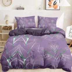 Palm Leaf Duvet Cover Full Size Bedding Set Bed Sets Quilt Cover Soft Lightweight Comforter Cover with 2 Pillowcases for Summer Spring Tropical Plants Hawaii Pink Blue Mint