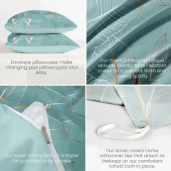 Palm Leaf Duvet Cover Full Size Bedding Set Bed Sets Quilt Cover Soft Lightweight Comforter Cover with 2 Pillowcases for Summer Spring Tropical Plants Hawaii Pink Blue Mint