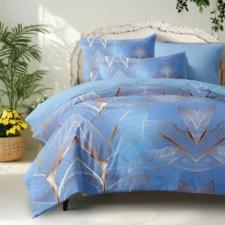 Palm Leaf Duvet Cover Full Size Bedding Set Bed Sets Quilt Cover Soft Lightweight Comforter Cover with 2 Pillowcases for Summer Spring Tropical Plants Hawaii Pink Blue Mint