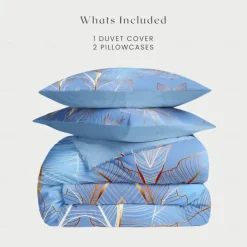Palm Leaf Duvet Cover Full Size Bedding Set Bed Sets Quilt Cover Soft Lightweight Comforter Cover with 2 Pillowcases for Summer Spring Tropical Plants Hawaii Pink Blue Mint