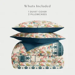 Palm Tree Duvet Cover Full Size Bedding Set Cotton Bed Sets Quilt Cover Soft Lightweight Comforter Cover with 2 Pillowcases for Summer Spring Blue Red