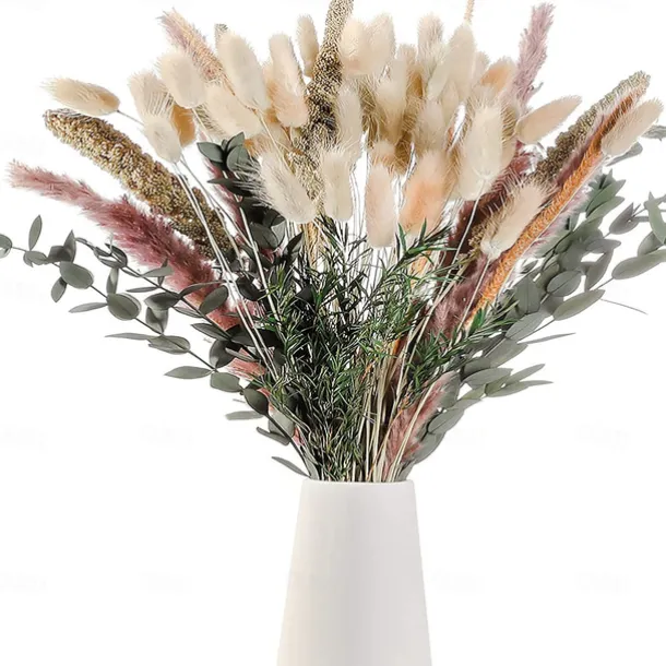 Pampas Grass Decor Set - Natural Dried Flowers for DIY Arrangements, Non-Toxic Home & Wedding Decor, Use without Power