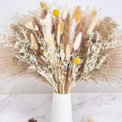 Pampas Grass Decor Set - Natural Dried Flowers for DIY Arrangements, Non-Toxic Home & Wedding Decor, Use without Power
