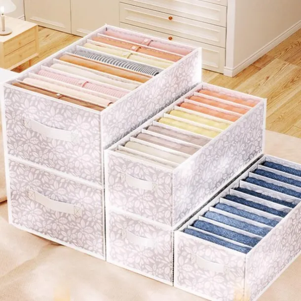 Pants Storage Box, Foldable Clothing Organizer, Wardrobe Clothes Finishing Box, Jeans Divided Sorting Box, Drawer Clothes Storage Box