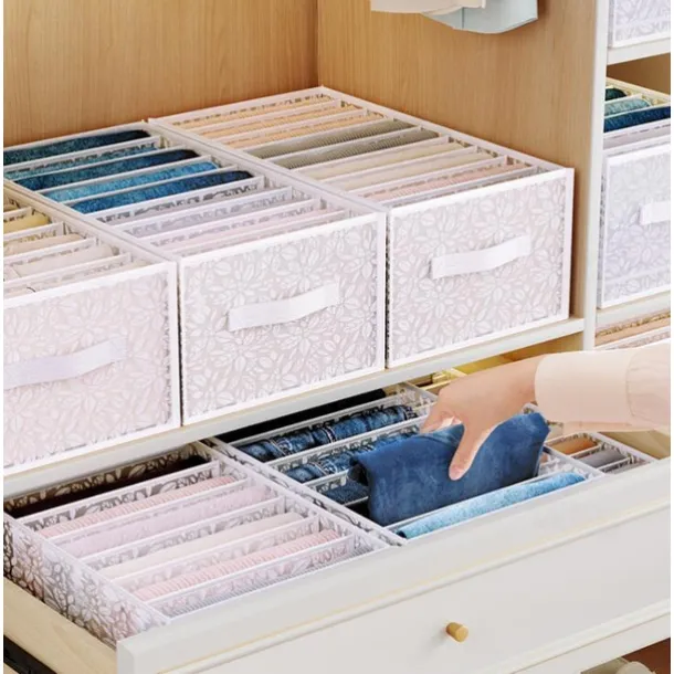Pants Storage Box, Foldable Clothing Organizer, Wardrobe Clothes Finishing Box, Jeans Divided Sorting Box, Drawer Clothes Storage Box