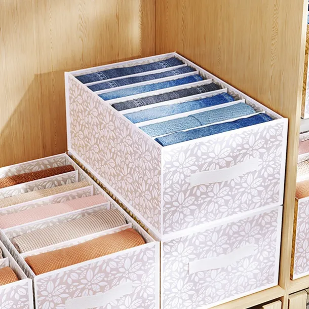 Pants Storage Box, Foldable Clothing Organizer, Wardrobe Clothes Finishing Box, Jeans Divided Sorting Box, Drawer Clothes Storage Box