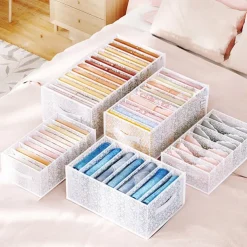 Pants Storage Box, Foldable Clothing Organizer, Wardrobe Clothes Finishing Box, Jeans Divided Sorting Box, Drawer Clothes Storage Box