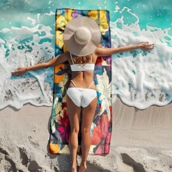 Patchwork Floral Beach Towel,Beach Towels for Travel, Quick Dry Towel for Swimmers Sand Proof Beach Towels for Women Men Girls Kids, Cool Pool Towels Beach Accessories Absorbent Towel