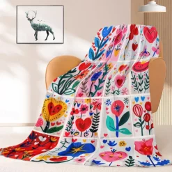Patchwork Heart Pattern Throws Blanket Flannel Throw Blankets Warm All Seasons Gifts Big Blanket