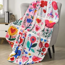 Patchwork Heart Pattern Throws Blanket Flannel Throw Blankets Warm All Seasons Gifts Big Blanket
