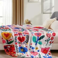 Patchwork Heart Pattern Throws Blanket Flannel Throw Blankets Warm All Seasons Gifts Big Blanket