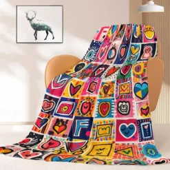Patchwork Heart Pattern Throws Blanket Flannel Throw Blankets Warm All Seasons Gifts Big Blanket