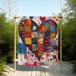 Patchwork Heart Pattern Throws Blanket Flannel Throw Blankets Warm All Seasons Gifts Big Blanket