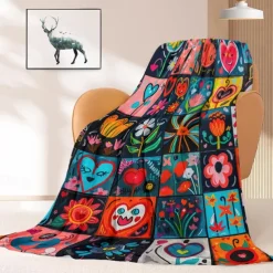 Patchwork Heart Pattern Throws Blanket Flannel Throw Blankets Warm All Seasons Gifts Big Blanket