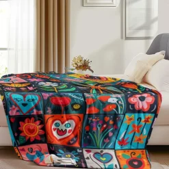 Patchwork Heart Pattern Throws Blanket Flannel Throw Blankets Warm All Seasons Gifts Big Blanket