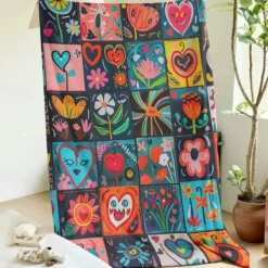 Patchwork Heart Pattern Throws Blanket Flannel Throw Blankets Warm All Seasons Gifts Big Blanket