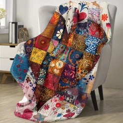 Patchwork Heart Pattern Throws Blanket Flannel Throw Blankets Warm All Seasons Gifts Big Blanket