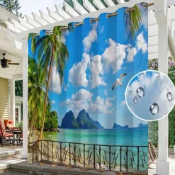 Patio Outdoor Curtains 2 Panels Grommet Top Waterproof Outdoor Blackout UV Sun Curtains Drapes for Porch Pergola Gezebo Cabana Sun Room Deck