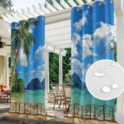 Patio Outdoor Curtains 2 Panels Grommet Top Waterproof Outdoor Blackout UV Sun Curtains Drapes for Porch Pergola Gezebo Cabana Sun Room Deck