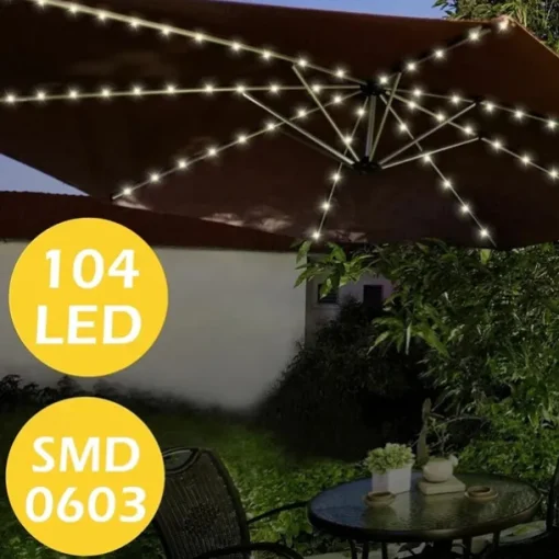 Patio Umbrella Lights Solar Powered 104 LEDs Cordless Outdoor Lighting for Patio Backyard Umbrella Outdoor Garden Decor