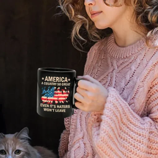 Patriotic Coffee Mug America A Country So Great 11oz Black Ceramic Cup Funny USA Gift for Men Women Veterans Independence Day Political Humor Drinkware