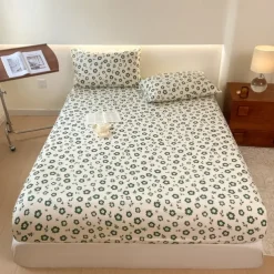 1Pc 100% Cotton Bed Fitted Sheet With Small Fragmented Flower Bed Cover Elastic Mattress Cover For Single Or Double Deluxe Double Bed Cover Available In Multiple Sizes