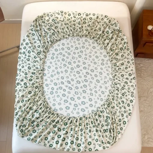 1Pc 100% Cotton Bed Fitted Sheet With Small Fragmented Flower Bed Cover Elastic Mattress Cover For Single Or Double Deluxe Double Bed Cover Available In Multiple Sizes