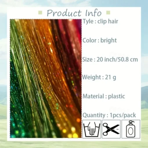 1pc 20 Inch 6 Clips Hair Clip Glitter Fairy Braiding Extensions Sparkling Ponytail Shine Set for Wedding, Competitions and Celebrations Bridal Accessories Clip-in Horse Hairpieces Horses Supplies Pony