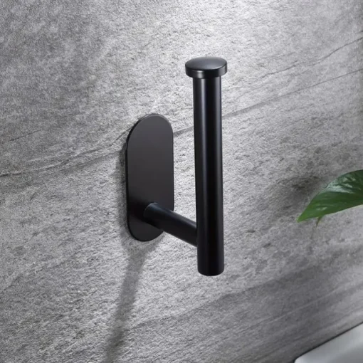 1pc Adhesive Toilet Paper Holder - Self Adhesive Black Toilet Paper Roll Holder Wall Mount For Bathroom And Kitchen, SUS-304 Stainless Steel