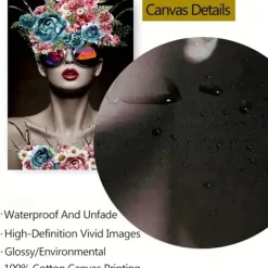 1pc African American Wall Art Canvas Painting Black Woman Flowers Poster Abstract Afro Girl With Butterfly Artwork Painting Picture For Room Wall Decor No Frame