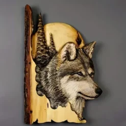 1pc Animal Carving Handcraft Wall Hanging Sculpture, Wood Raccoon Bear Deer Hand Painted Decoration, For Home Living Room