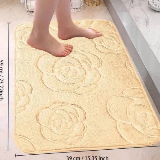 1pc Bath Rugs, Rose Flower Patterned Bathroom Bath Mat Flannel Non-slip Carpet Bathtub Floor Rug Shower Room Doormat Memory Foam Mat Washable Carpet