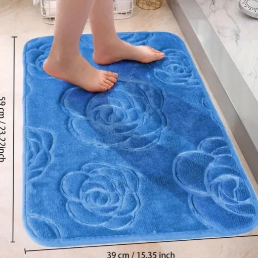 1pc Bath Rugs, Rose Flower Patterned Bathroom Bath Mat Flannel Non-slip Carpet Bathtub Floor Rug Shower Room Doormat Memory Foam Mat Washable Carpet