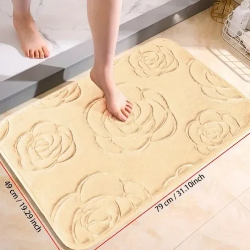 1pc Bath Rugs, Rose Flower Patterned Bathroom Bath Mat Flannel Non-slip Carpet Bathtub Floor Rug Shower Room Doormat Memory Foam Mat Washable Carpet