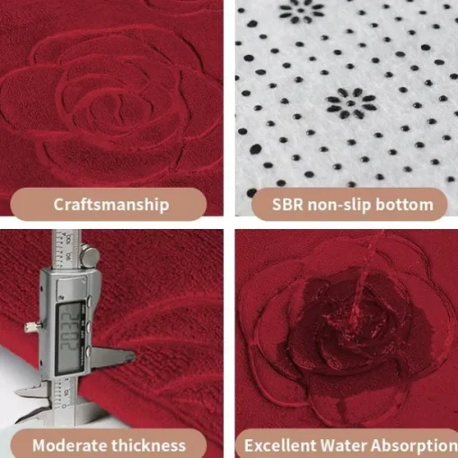 1pc Bath Rugs, Rose Flower Patterned Bathroom Bath Mat Flannel Non-slip Carpet Bathtub Floor Rug Shower Room Doormat Memory Foam Mat Washable Carpet
