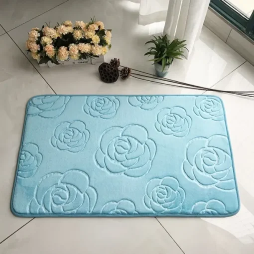 1pc Bath Rugs, Rose Flower Patterned Bathroom Bath Mat Flannel Non-slip Carpet Bathtub Floor Rug Shower Room Doormat Memory Foam Mat Washable Carpet