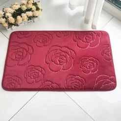 1pc Bath Rugs, Rose Flower Patterned Bathroom Bath Mat Flannel Non-slip Carpet Bathtub Floor Rug Shower Room Doormat Memory Foam Mat Washable Carpet