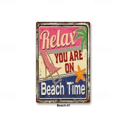 1pc Beach Metal Tin Sign Summer Beach Tin Sign Vintage Beach Signs Wall Decor, Painting Wall Hanging For Beer Bar Decor Home Decor Wall Art Metal Tin Sign 20x30cm/8''x12''