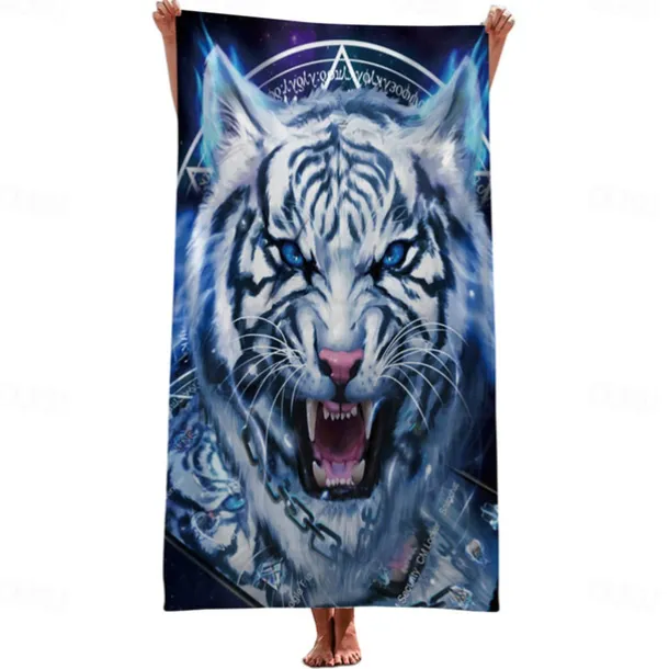 1PC Beach Swimming Towels Tiger Lion Wolf Cartoon Animal Pattern Printing Folded Quick-Dry Soft Towels Home Decor Travel
