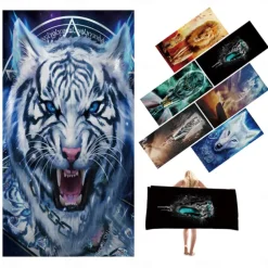 1PC Beach Swimming Towels Tiger Lion Wolf Cartoon Animal Pattern Printing Folded Quick-Dry Soft Towels Home Decor Travel