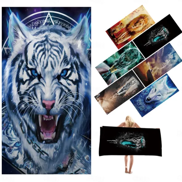 1PC Beach Swimming Towels Tiger Lion Wolf Cartoon Animal Pattern Printing Folded Quick-Dry Soft Towels Home Decor Travel