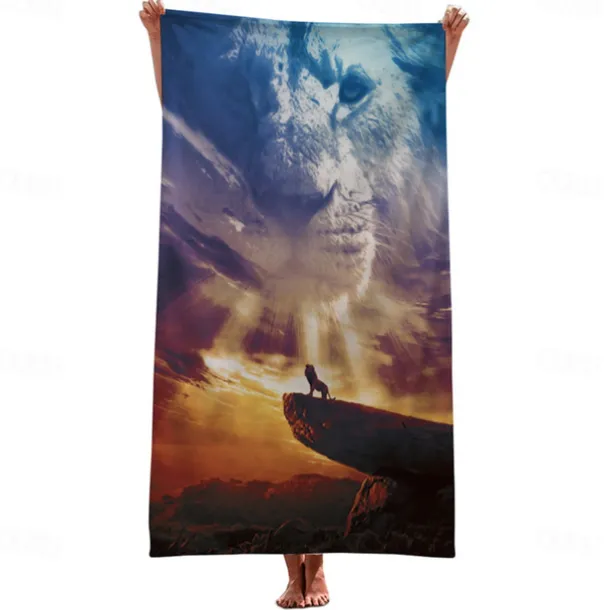 1PC Beach Swimming Towels Tiger Lion Wolf Cartoon Animal Pattern Printing Folded Quick-Dry Soft Towels Home Decor Travel