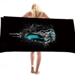 1PC Beach Swimming Towels Tiger Lion Wolf Cartoon Animal Pattern Printing Folded Quick-Dry Soft Towels Home Decor Travel